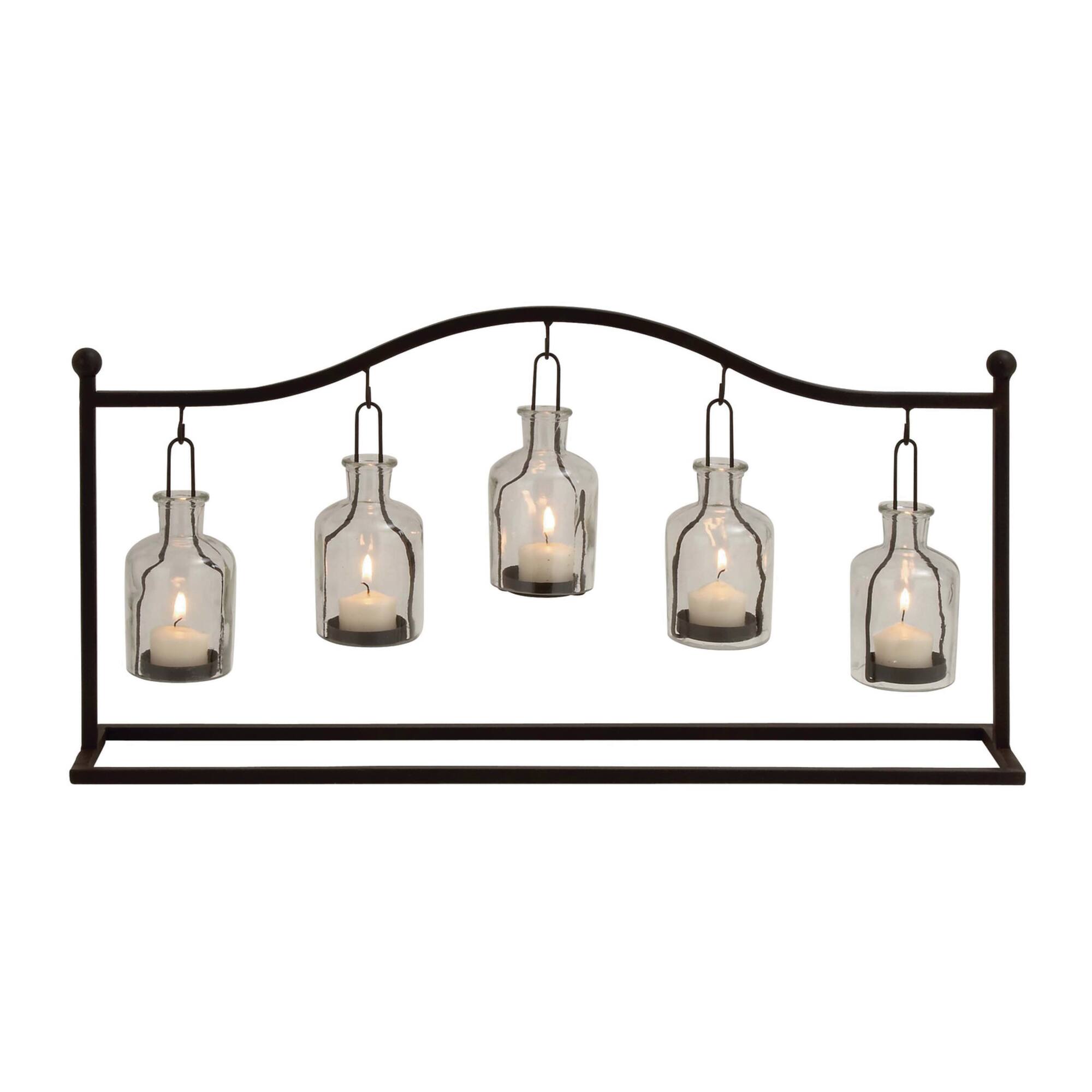 24" Black Iron Farmhouse Candle Holder Lantern